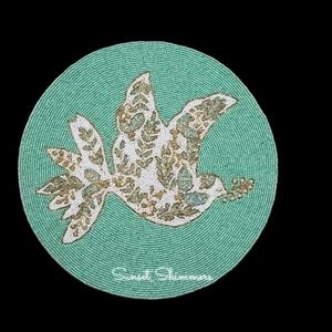 TAHARI Jeweled Beaded White  Peace Dove Bird Placemat Charger New